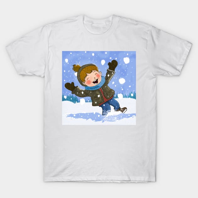 Boy Having Fun In Snow T-Shirt by IstoriaDesign